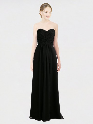 Soft Chiffon & Lace A-Line Long Sleeveless Low Back Black Bridesmaid Dresses Glasgow