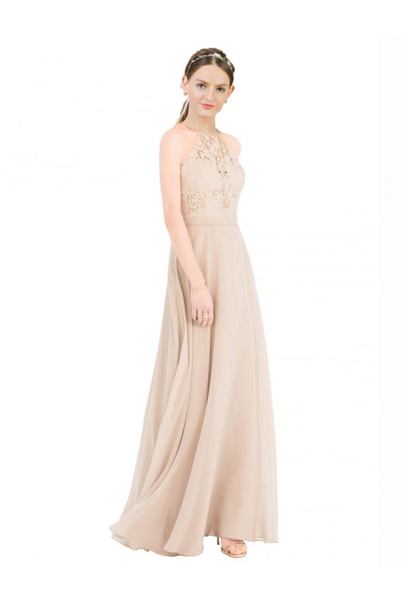 Soft Chiffon & Lace A-Line Long Sleeveless Keyhole Back Prom Dress / Bridesmaid Dress Glasgow