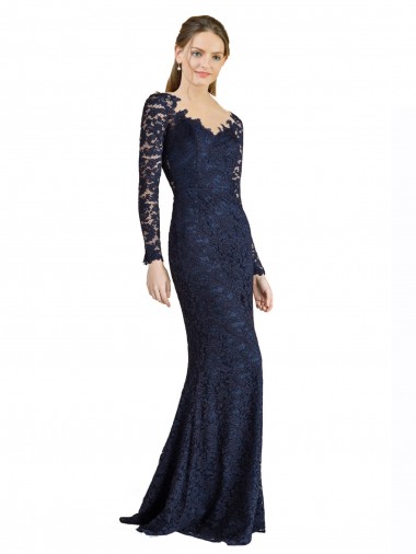 Lace Mermaid Long Long Sleeves Keyhole Back Prom Dress / Bridesmaid Dress Glasgow