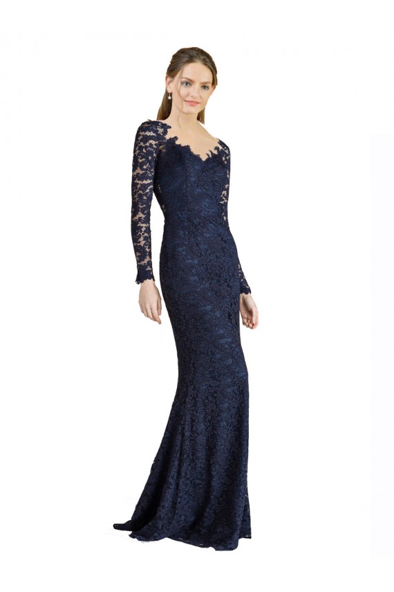 Lace Mermaid Long Long Sleeves Keyhole Back Prom Dress / Bridesmaid Dress Glasgow
