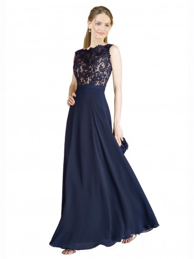 Soft Chiffon & Lace A-Line Long Sleeveless V-Back Prom Dress / Bridesmaid Dress Glasgow