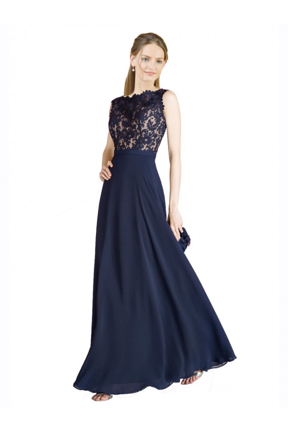 Soft Chiffon & Lace A-Line Long Sleeveless V-Back Prom Dress / Bridesmaid Dress Glasgow