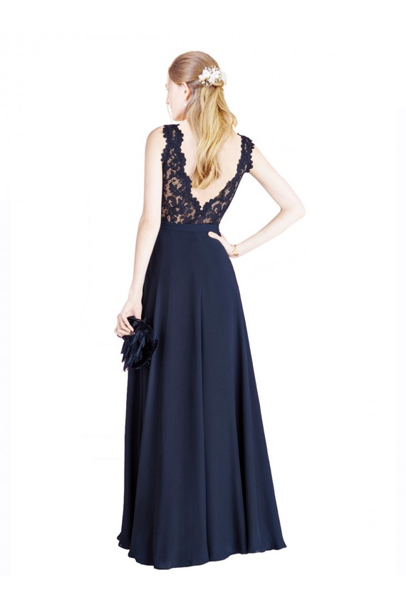 Soft Chiffon & Lace A-Line Long Sleeveless V-Back Prom Dress / Bridesmaid Dress Glasgow