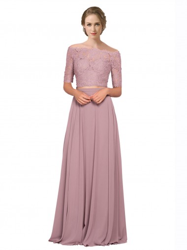 Soft Chiffon & Lace A-Line Short Sleeves Long Prom Dress / Bridesmaid Dress Glasgow