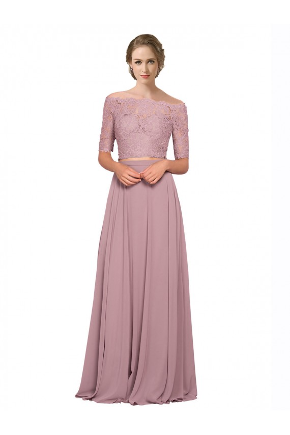 Soft Chiffon & Lace A-Line Short Sleeves Long Prom Dress / Bridesmaid Dress Glasgow