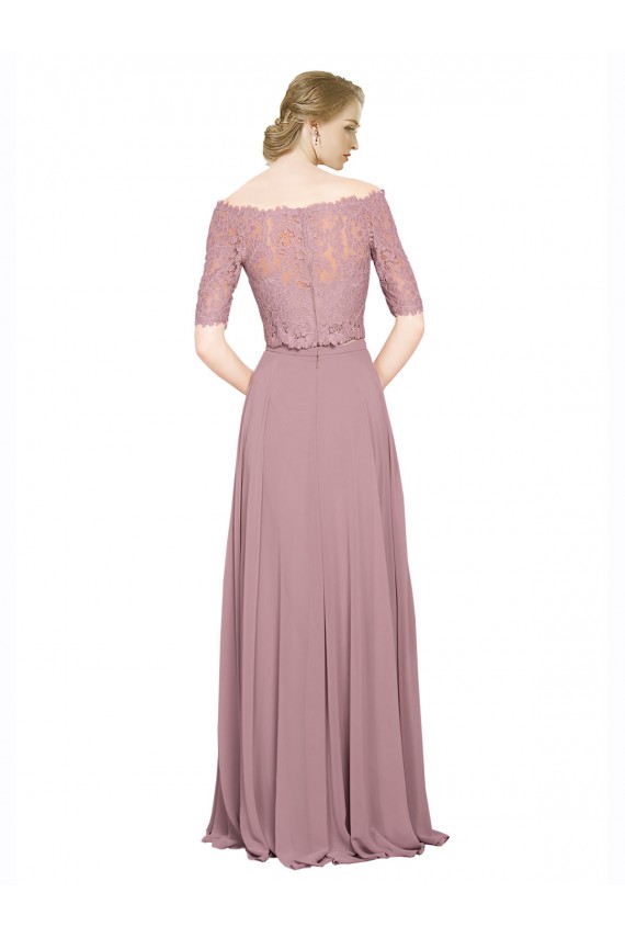 Soft Chiffon & Lace A-Line Short Sleeves Long Prom Dress / Bridesmaid Dress Glasgow