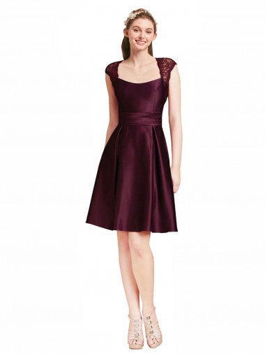 Satin & Lace A-Line Knee Length Sleeveless Open Back Bridesmaid Dress Glasgow