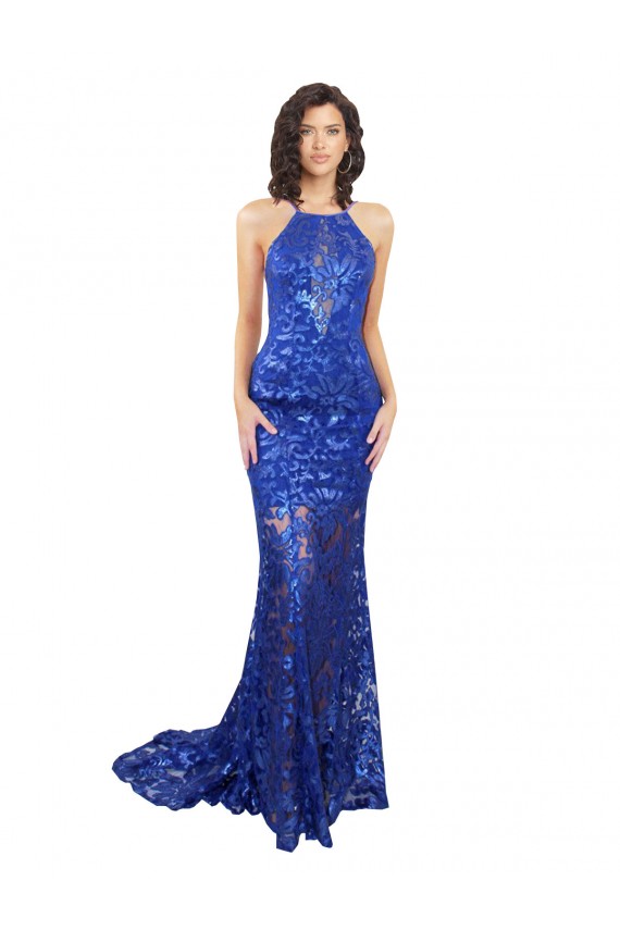 Lace Mermaid Long Sleeveless Open Back Semi Formal Evening Dress / Prom Dress / Bridesmaid Dress Glasgow