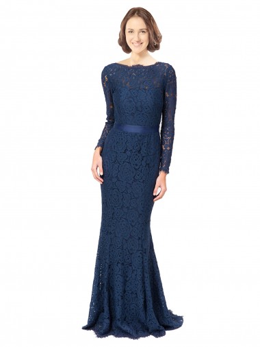 Lace Mermaid, Sheath Sweep Train Long Sleeves V-Back Bridesmaid Dress Glasgow