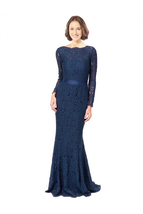 Lace Mermaid, Sheath Sweep Train Long Sleeves V-Back Bridesmaid Dress Glasgow