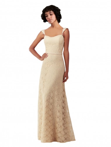 Lace A-Line Long Sleeveless Champagne Bridesmaid Dresses Glasgow