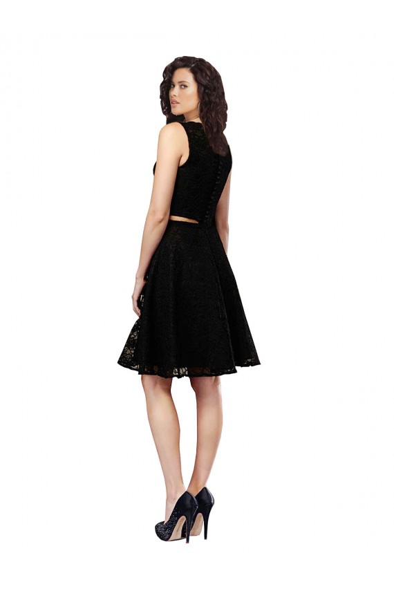 Lace A-Line Knee Length Sleeveless Black Cocktail Dresses Glasgow