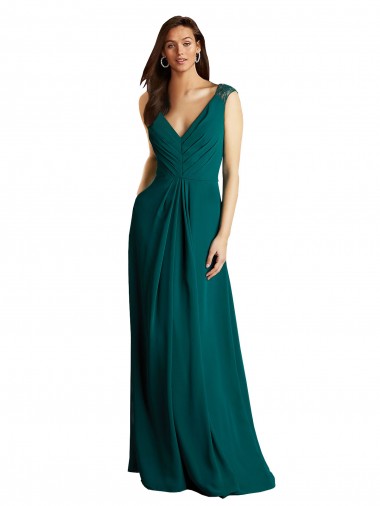 Soft Chiffon & Lace A-Line Long Sleeveless V-Neck Open Back Bridesmaid Dresses Glasgow