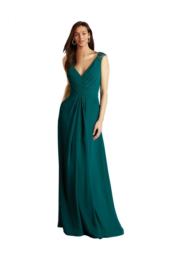 Soft Chiffon & Lace A-Line Long Sleeveless V-Neck Open Back Bridesmaid Dresses Glasgow
