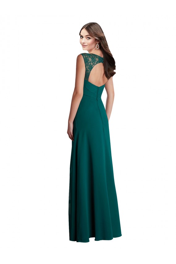 Soft Chiffon & Lace A-Line Long Sleeveless V-Neck Open Back Bridesmaid Dresses Glasgow