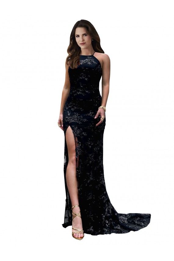 Lace Mermaid Long Sleeveless Open Back High Slit Prom Dresses Glasgow