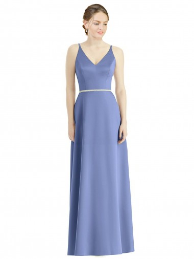 Satin A-Line Long Sleeveless Periwinkle Bridesmaid Dress Glasgow