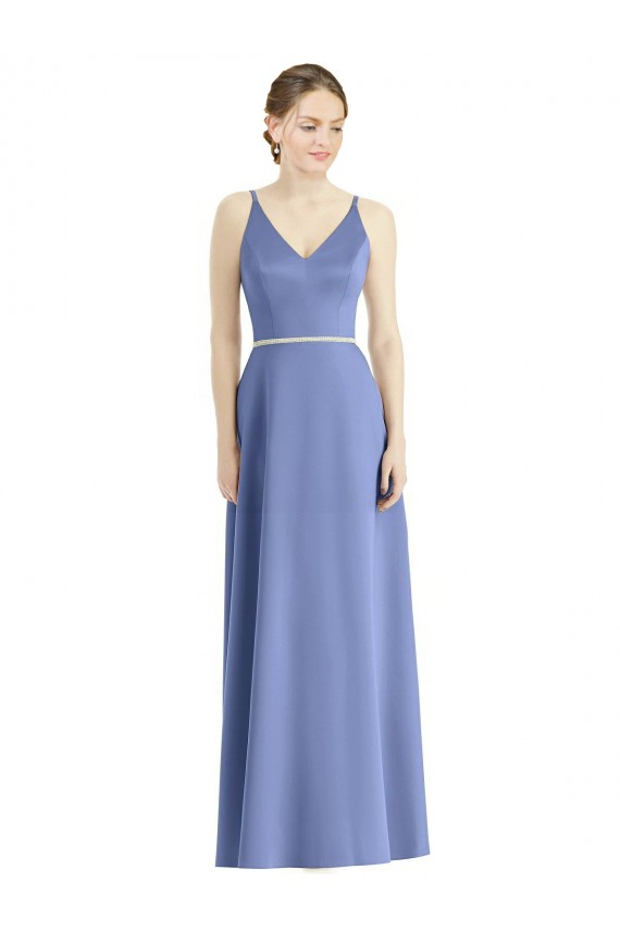 Satin A-Line Long Sleeveless Periwinkle Bridesmaid Dress Glasgow