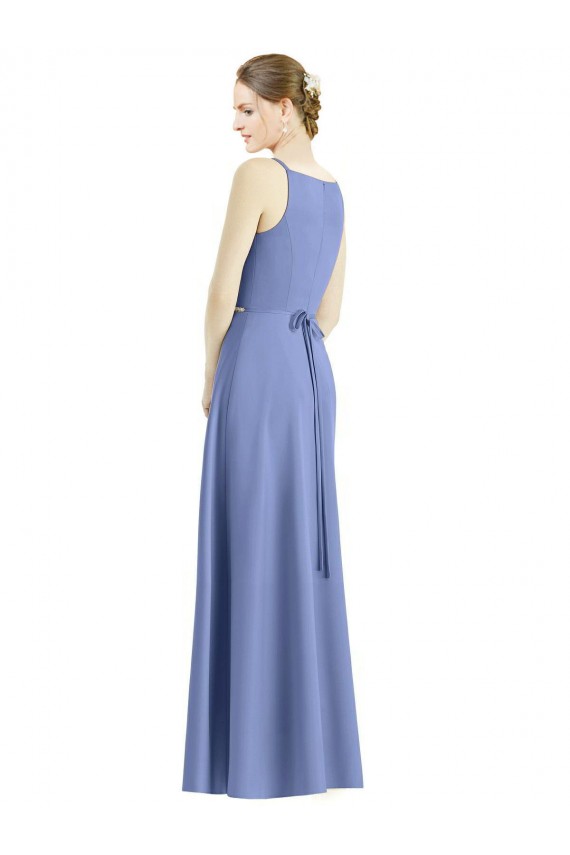 Satin A-Line Long Sleeveless Periwinkle Bridesmaid Dress Glasgow