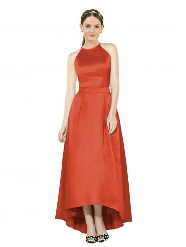 Satin A-Line Sleeveless High Low Bridesmaid Dress Glasgow