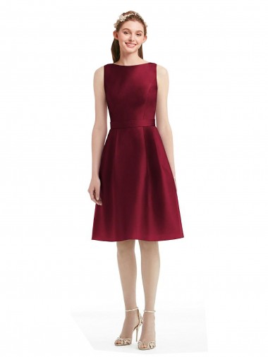 Satin A-Line Knee Length Sleeveless Burgundy Cocktail Dresses Glasgow