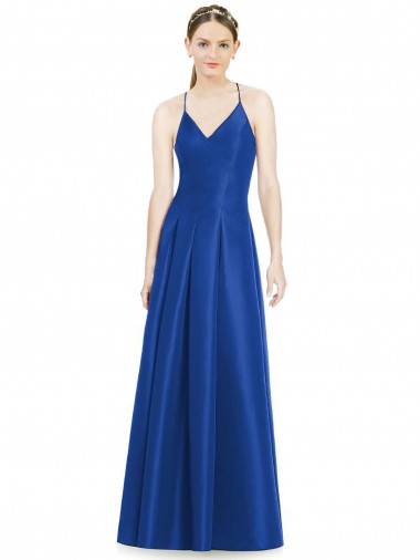 Satin A-Line Long Sleeveless Criss Cross Open Back Bridesmaid Dress Glasgow
