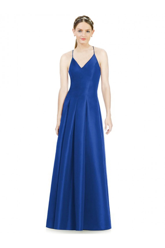 Satin A-Line Long Sleeveless Criss Cross Open Back Bridesmaid Dress Glasgow