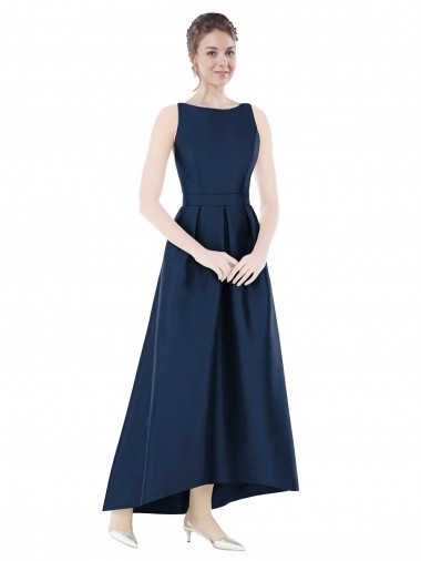 Satin A-Line Long Sleeveless High Low Bridesmaid Dress Glasgow