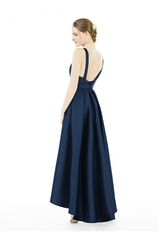 Satin A-Line Long Sleeveless High Low Bridesmaid Dress Glasgow