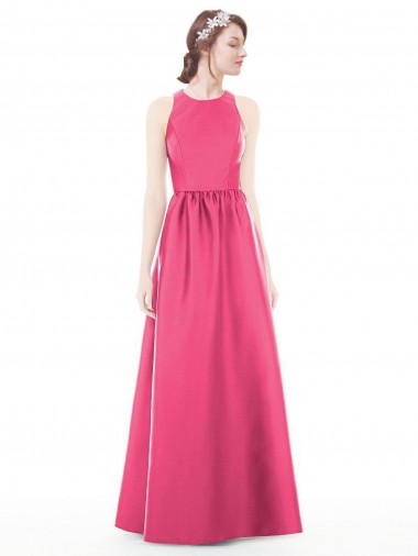 Satin A-Line Long Sleeveless Keyhole Back Bridesmaid Dress Glasgow