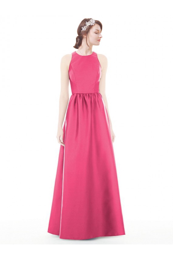 Satin A-Line Long Sleeveless Keyhole Back Bridesmaid Dress Glasgow