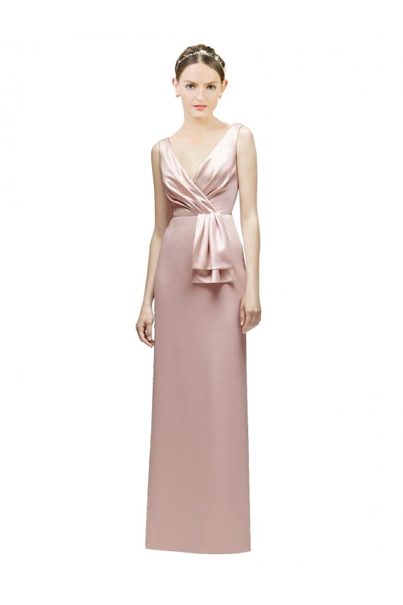 Satin Sheath Long Sleeveless V-Back Bridesmaid Dress Glasgow