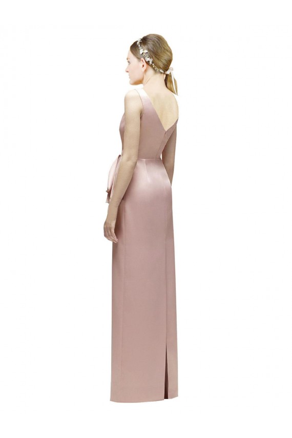 Satin Sheath Long Sleeveless V-Back Bridesmaid Dress Glasgow