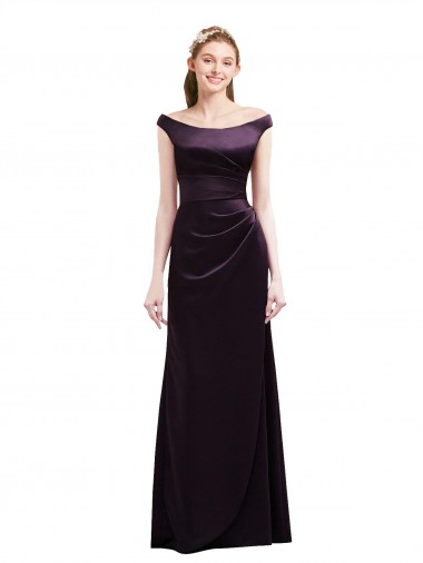Satin A-Line Long Cap Sleeves Bridesmaid Dress Glasgow