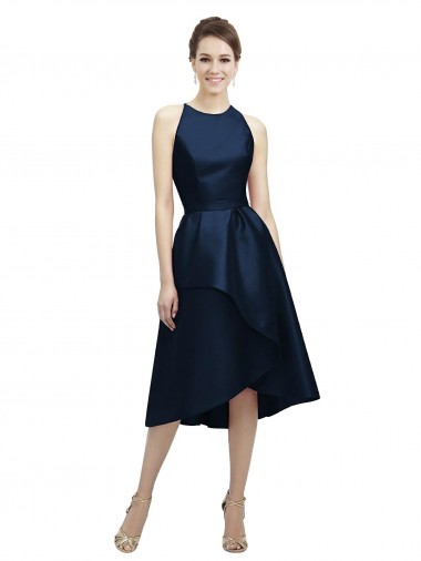 Satin A-Line Tea Length Sleeveless High Low Bridesmaid Dress Glasgow