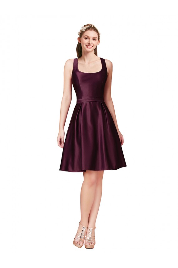 Satin A-Line Knee Length Sleeveless V-Back Prom Dress / Bridesmaid Dress Glasgow