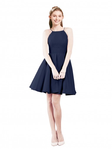 Satin A-Line Knee Length Sleeveless Open Back Bridesmaid Gown Glasgow