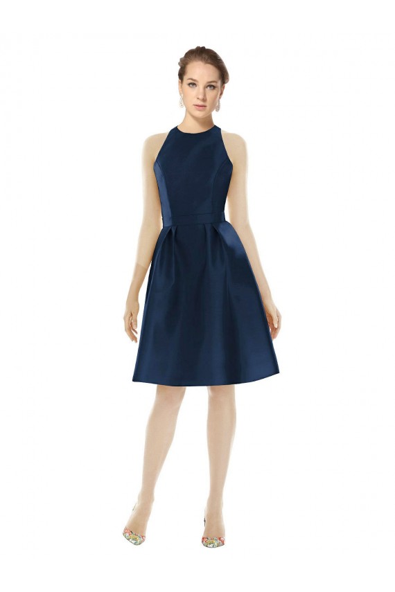 Satin A-Line Cocktail Length Sleeveless Bridesmaid Dress Glasgow