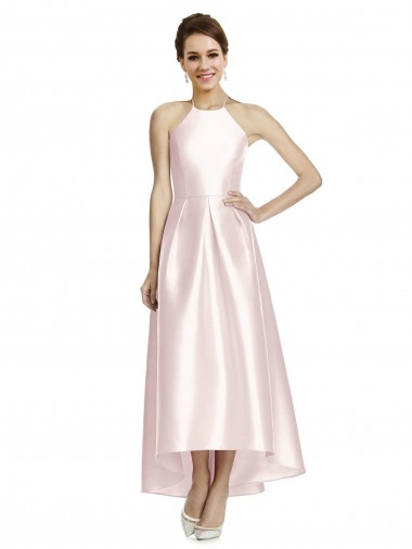 Satin A-Line Long Sleeveless Criss Cross Open Back High Low Bridesmaid Dress Glasgow