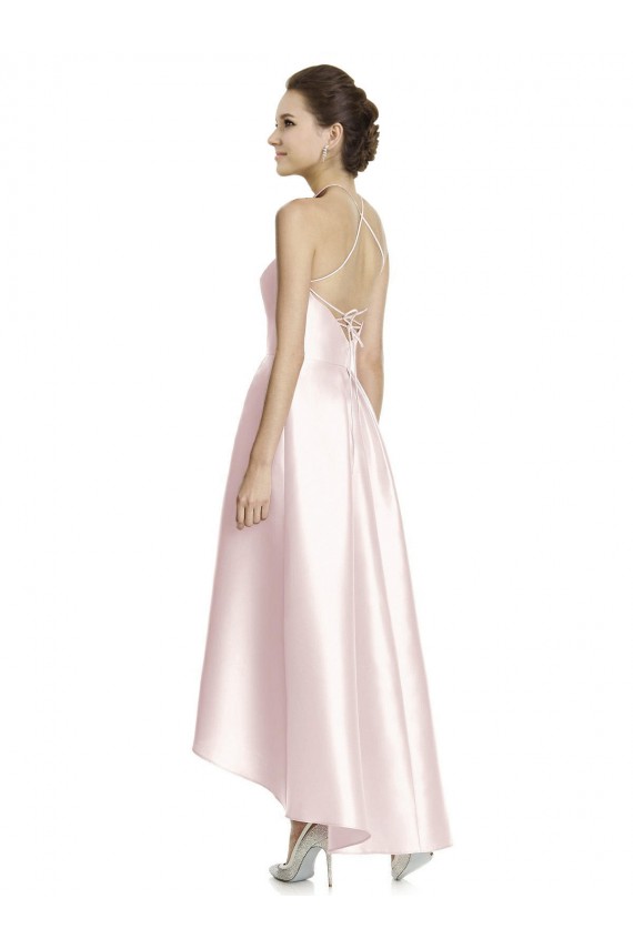 Satin A-Line Long Sleeveless Criss Cross Open Back High Low Bridesmaid Dress Glasgow