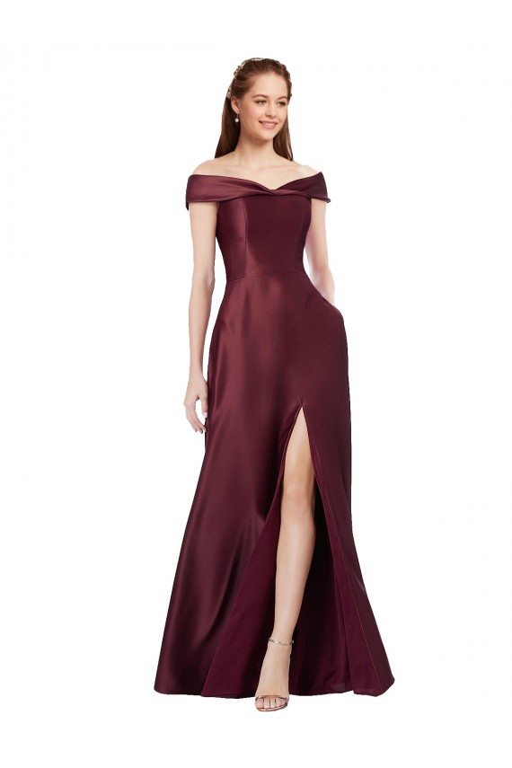 Satin A-Line Long Cap Sleeves Black Tie Evening Gown / Prom Dress / Bridesmaid Dress Glasgow