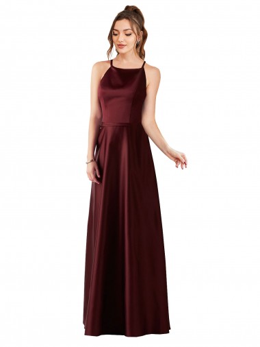 Satin A-Line Sleeveless Burgundy Gold Prom Dress / Bridesmaid Dress Glasgow