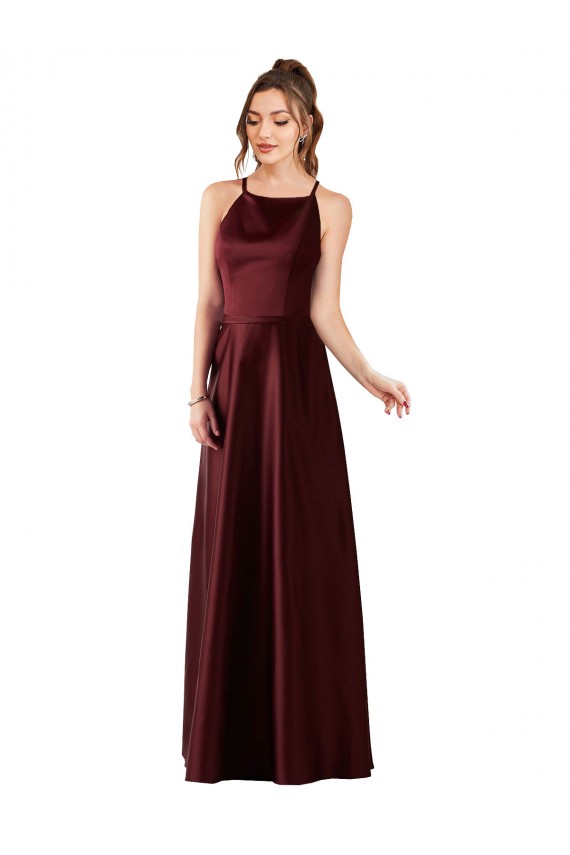 Satin A-Line Sleeveless Burgundy Gold Prom Dress / Bridesmaid Dress Glasgow