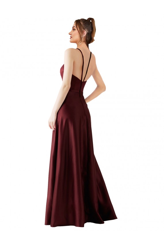 Satin A-Line Sleeveless Burgundy Gold Prom Dress / Bridesmaid Dress Glasgow