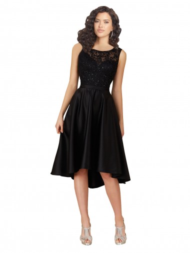 Satin & Lace A-Line Midi Length Sleeveless High Low Bridesmaid Dress Glasgow