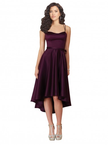 Satin A-Line Short Sleeveless Criss Cross Back High Low Prom Dress / Bridesmaid Dress Glasgow