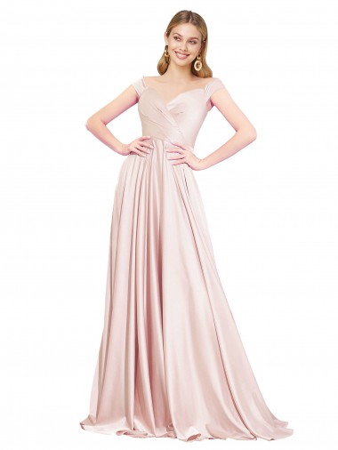 Satin A-Line Long Sleeveless Pink Prom Dresses Glasgow