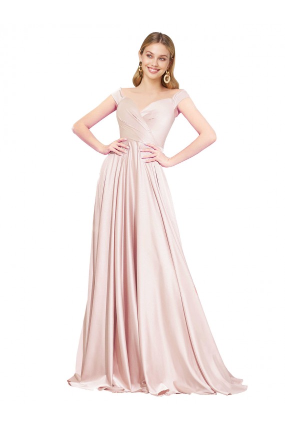 Satin A-Line Long Sleeveless Pink Prom Dresses Glasgow