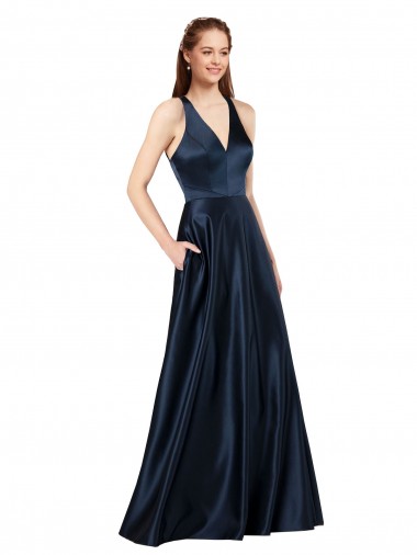 Satin A-Line Long Sleeveless Keyhole Back Formal Evening Gown / Prom Dress / Bridesmaid Dress Glasgow
