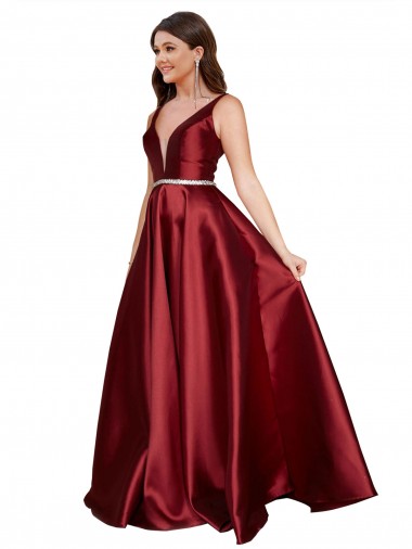 Satin A-Line Long Sleeveless V-Back Formal Plus Size Evening Gown / Prom Dress / Bridesmaid Dress Glasgow